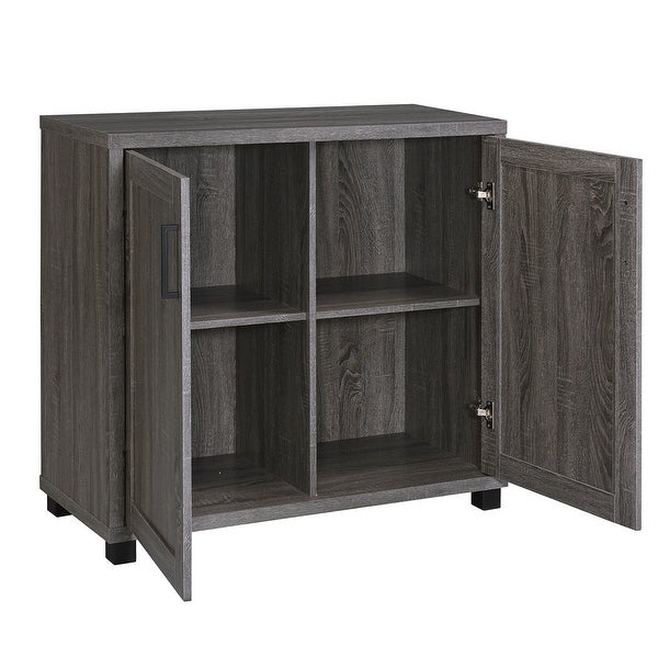 2 Doors Accent Cabinet with Metal Legs in Weathered Grey and Black