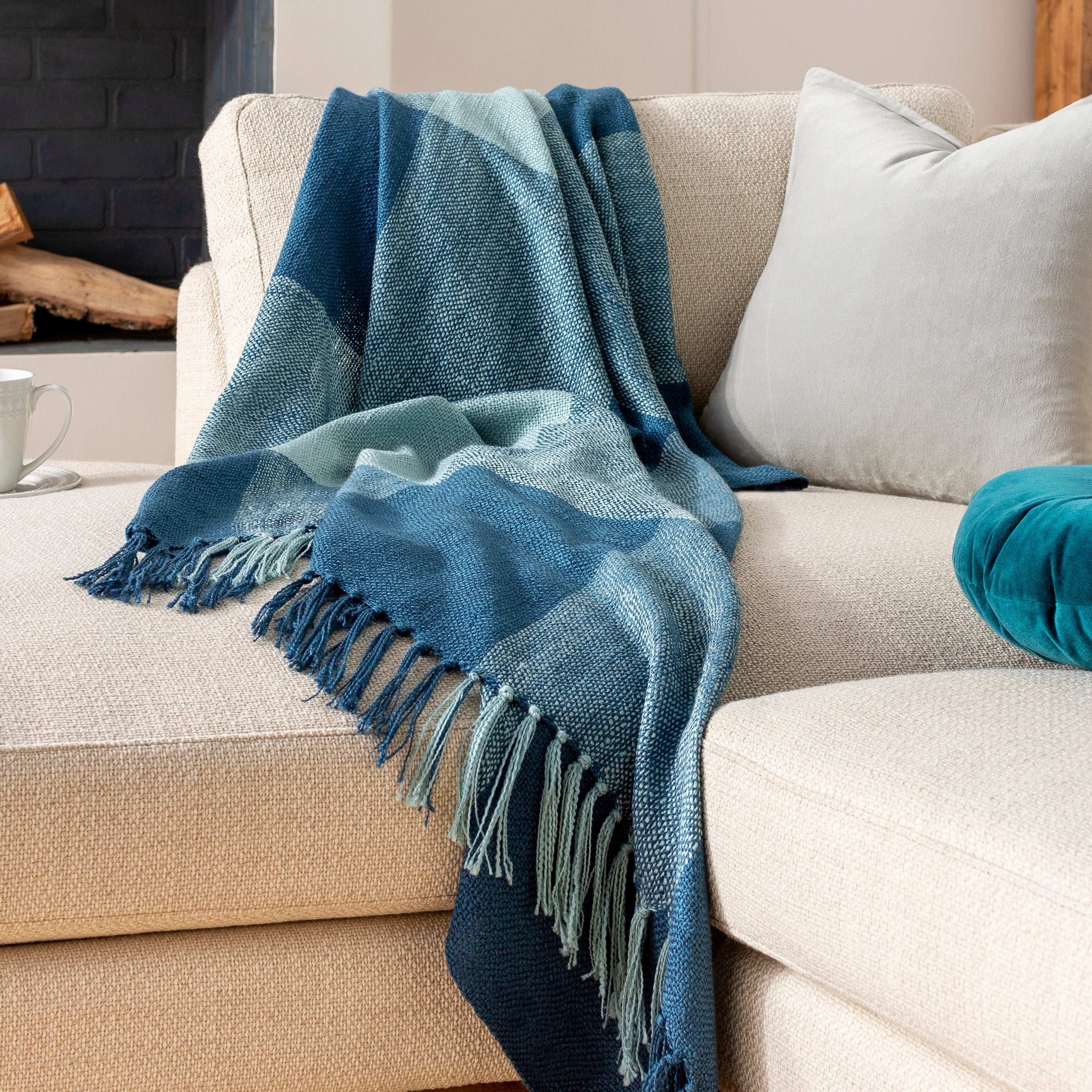 Bufflonne Hand Woven Throw in Bright Blue