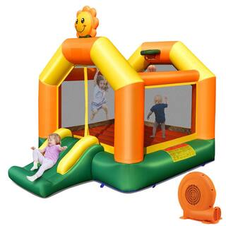 Gymax Inflatable Bounce House Jumping House Kids Playhouse with Slide and 750-Watt Blower GYM10571