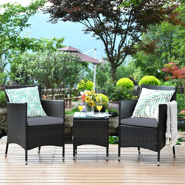 Costway Outdoor 3 Pcs Pe Rattan Wicker Furniture Sets Chairs Coffee Table Garden