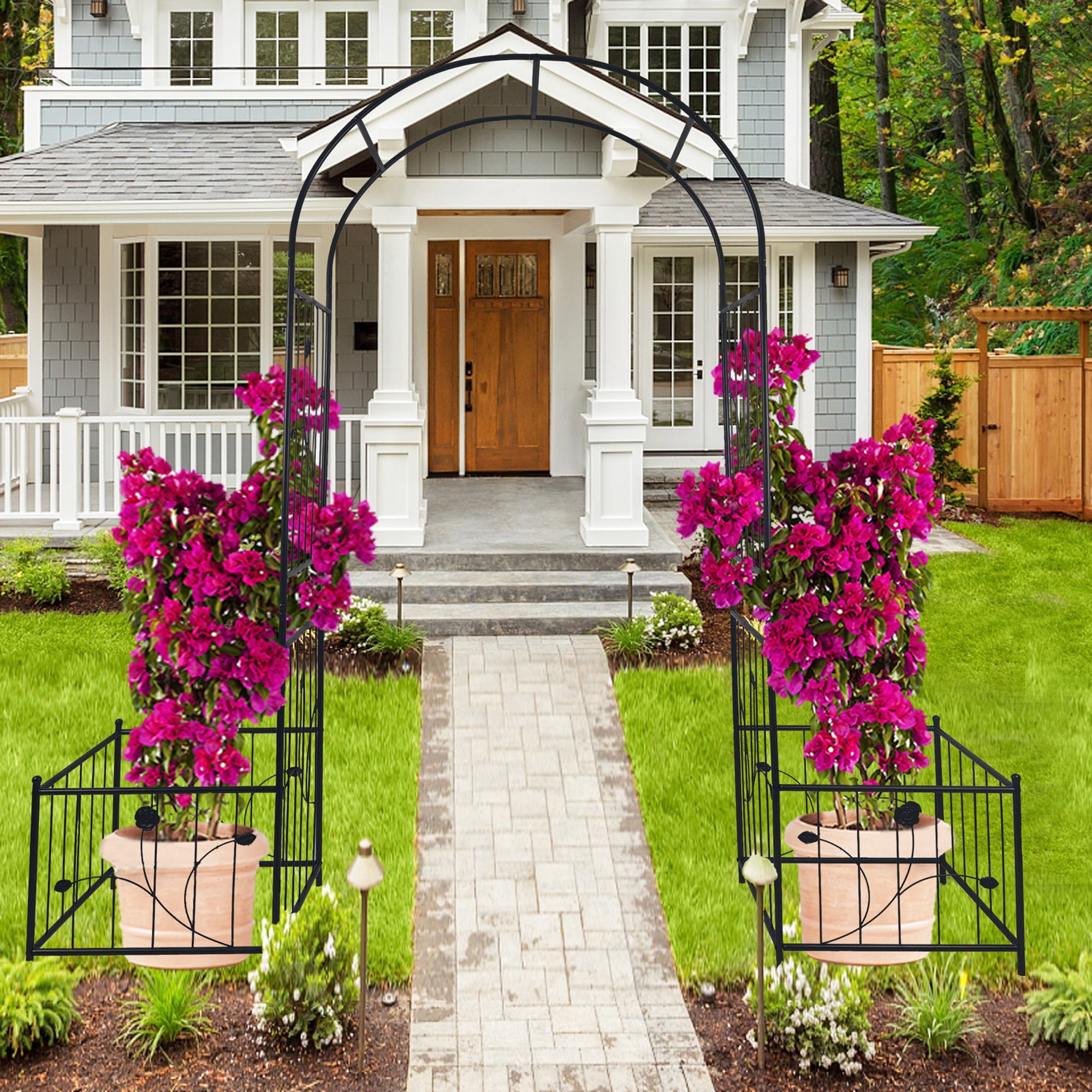 Metal Garden Arch, Garden Arbor with Plant Stand, Climbing Vine Black Frame for Outdoor Wedding