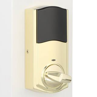 Kwikset Z-Wave SmartCode 914 Lifetime Polished Brass Single Cylinder Electronic Deadbolt Featuring SmartKey Security 914TRLZW500L03R