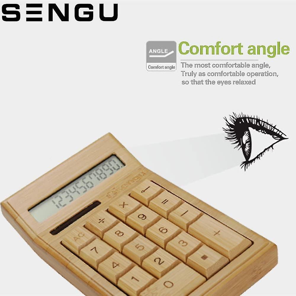 Wooden Solar Calculators Standard Function Desktop Calculator With 12-digit Large Display