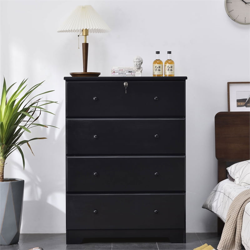 Home Square 2-Piece Set with Twin Bed & 4-Drawer Chest Dresser in Black