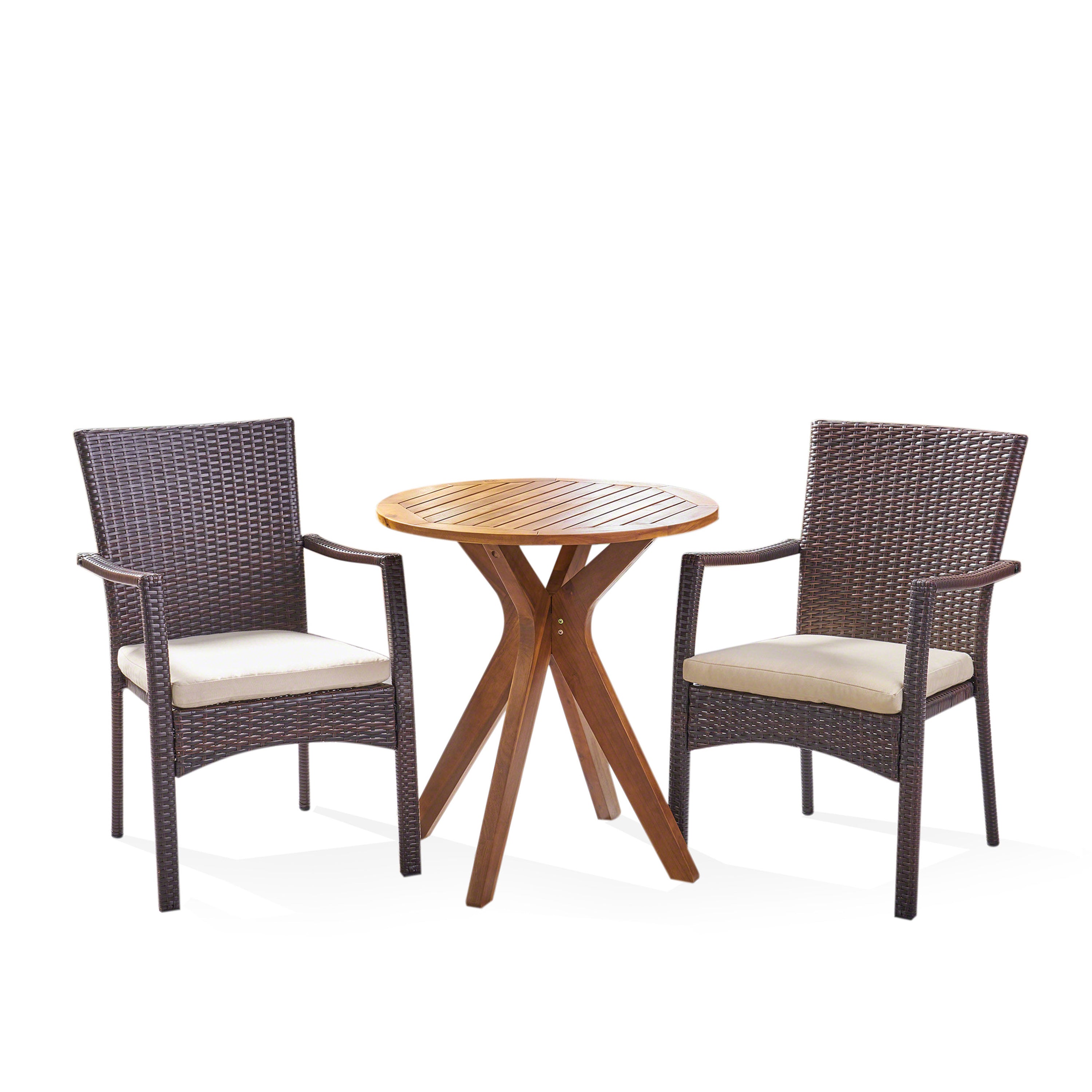 Kohler Outdoor 3 Piece Acacia Wood and Wicker Bistro Set