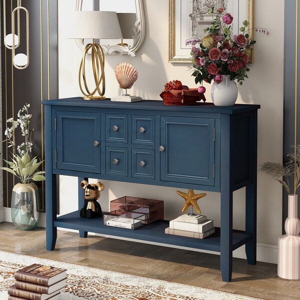 Retro 4-drawer Buffet Sideboard Console Table with Bottom Shelf