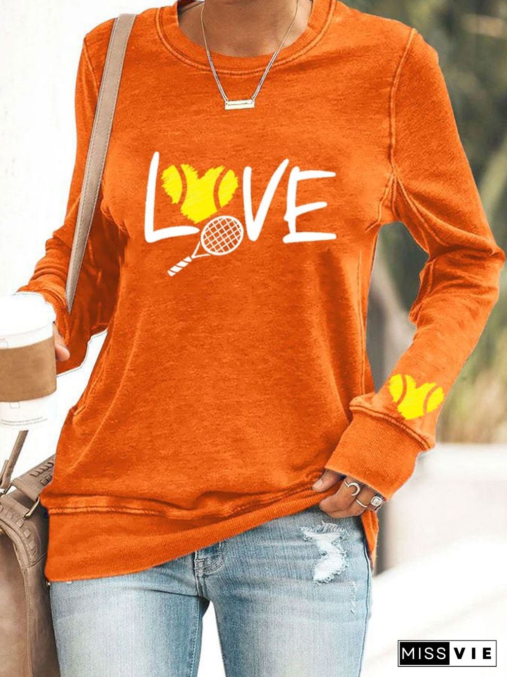 Women's love tennis printed casual sweatshirt