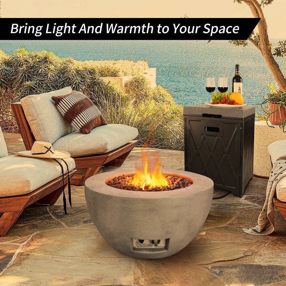 Kante 25 inch Round Concrete   Metal Outdoor Smokeless 50 000 BTU Propane Gas Fire Pit Bowl Table   25\