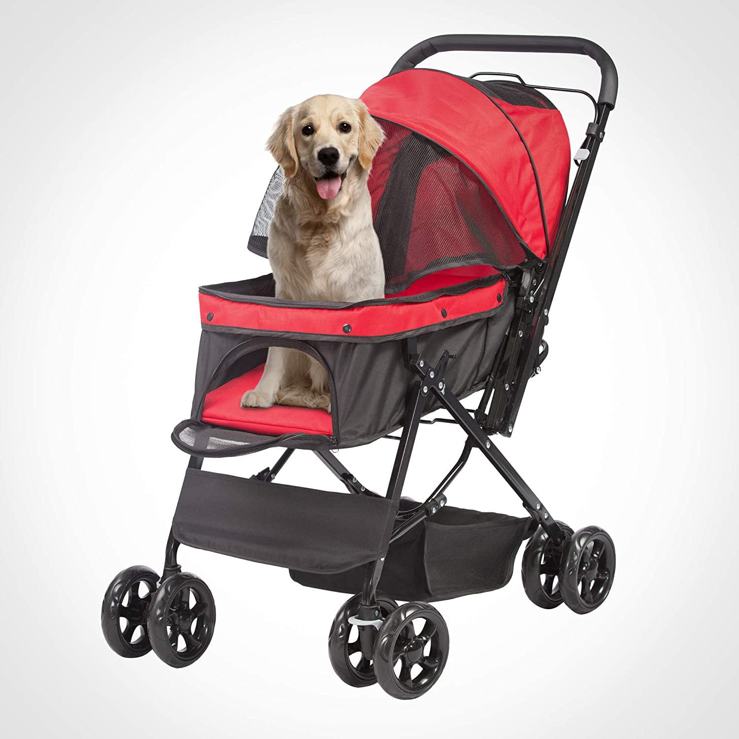 KARMAS PRODUCT Folding Dog Stroller Travel Cage Stroller for Pet Cat Kitten Puppy Carriages - Large 4 Wheels Elite Jogger - Single or Multiple Pets