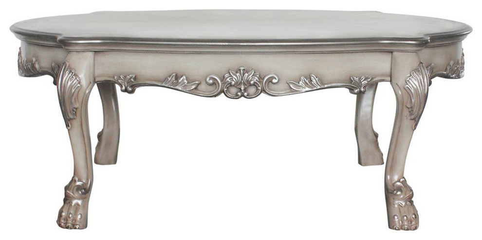 Scalloped Top Wooden Coffee Table With Claw Legs Support  Antique Silver   Victorian   Coffee Tables   by VirVentures  Houzz