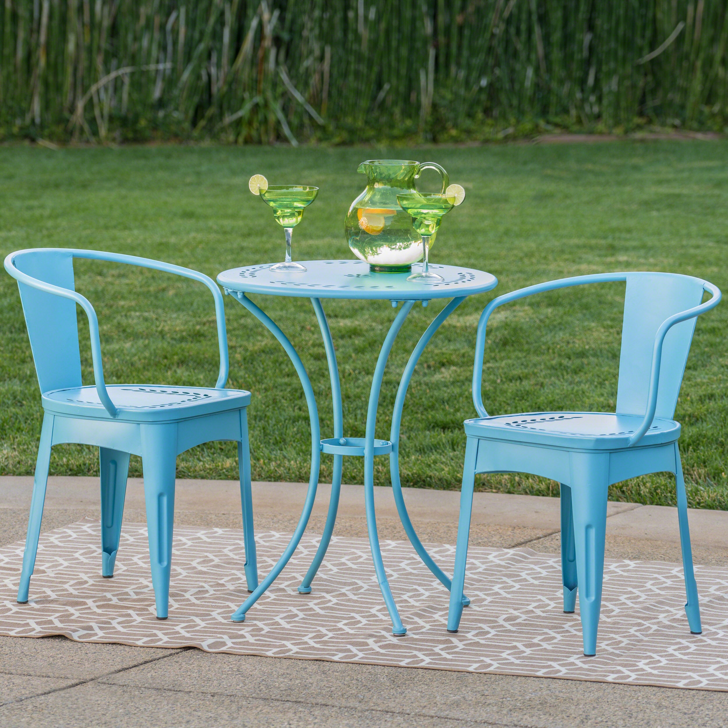 Leona Outdoor 3 Piece Paint Finished Iron Bistro Set