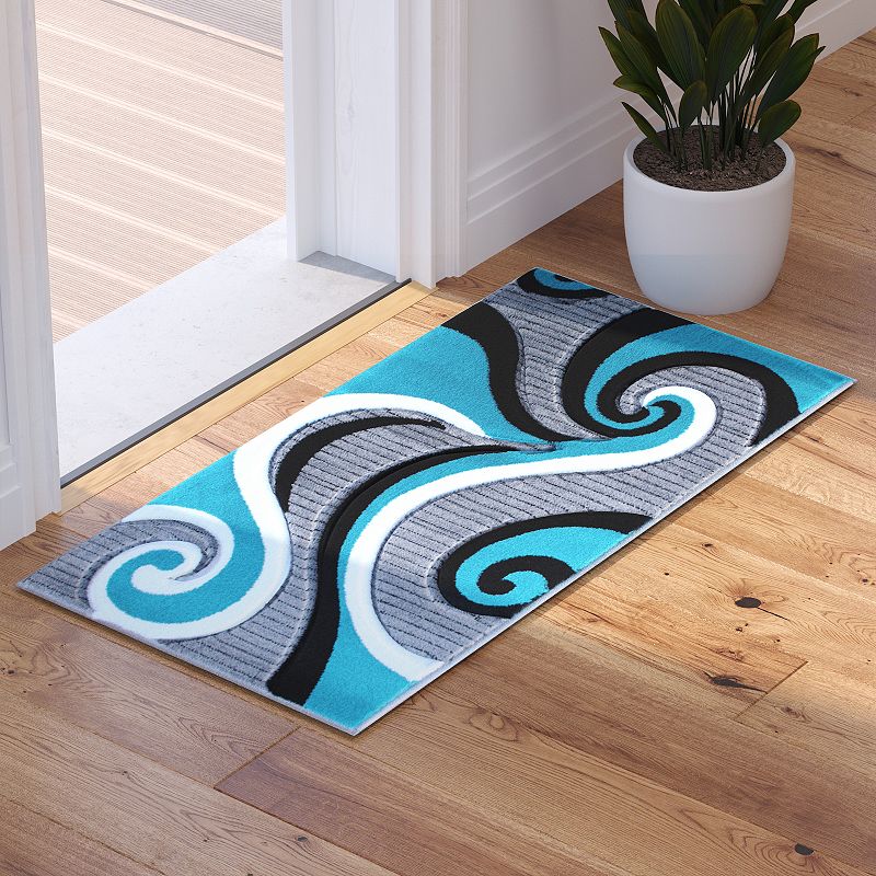 Masada Rugs Masada Rugs Sophia Collection 2'x3' Modern Contemporary Hand Sculpted Area Rug in Turquoise