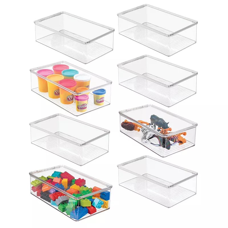 mDesign Plastic Playroom/Gaming Storage Organizer Box， Hinge Lid， 8 Pack