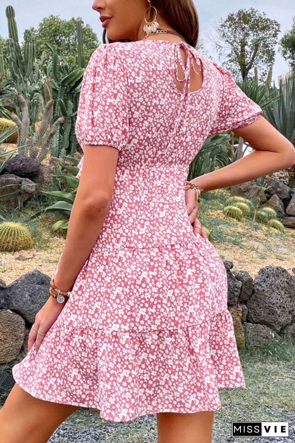 Floral Print Short Sleeve Dress Wholesale