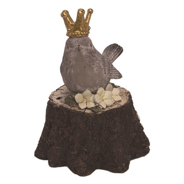 Transpac Resin 6 In Gray Spring Musical Royal Bird With Crown Figurine