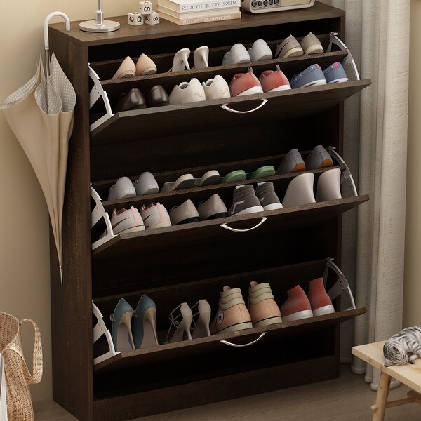 Shoe Cabinet Shoe Rack Storage Organizer with 3 Flip Drawers Entryway - - 36719390