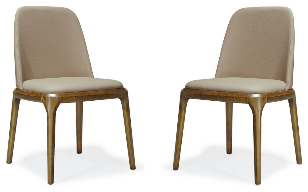 Courding Dining Chair  Tan and Walnut  Set of 2   Midcentury   Dining Chairs   by Kolibri Decor  Houzz