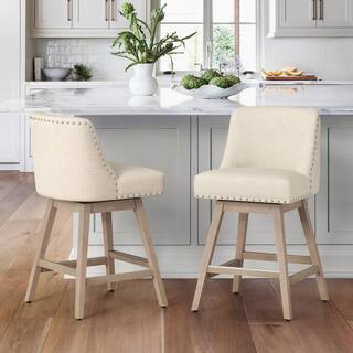 LUE BONA 26 in. Wood 360 Free Swivel Upholstered Bar Stool with Back Performance Fabric in Beige.(Set of 2) DPTHD23008-15