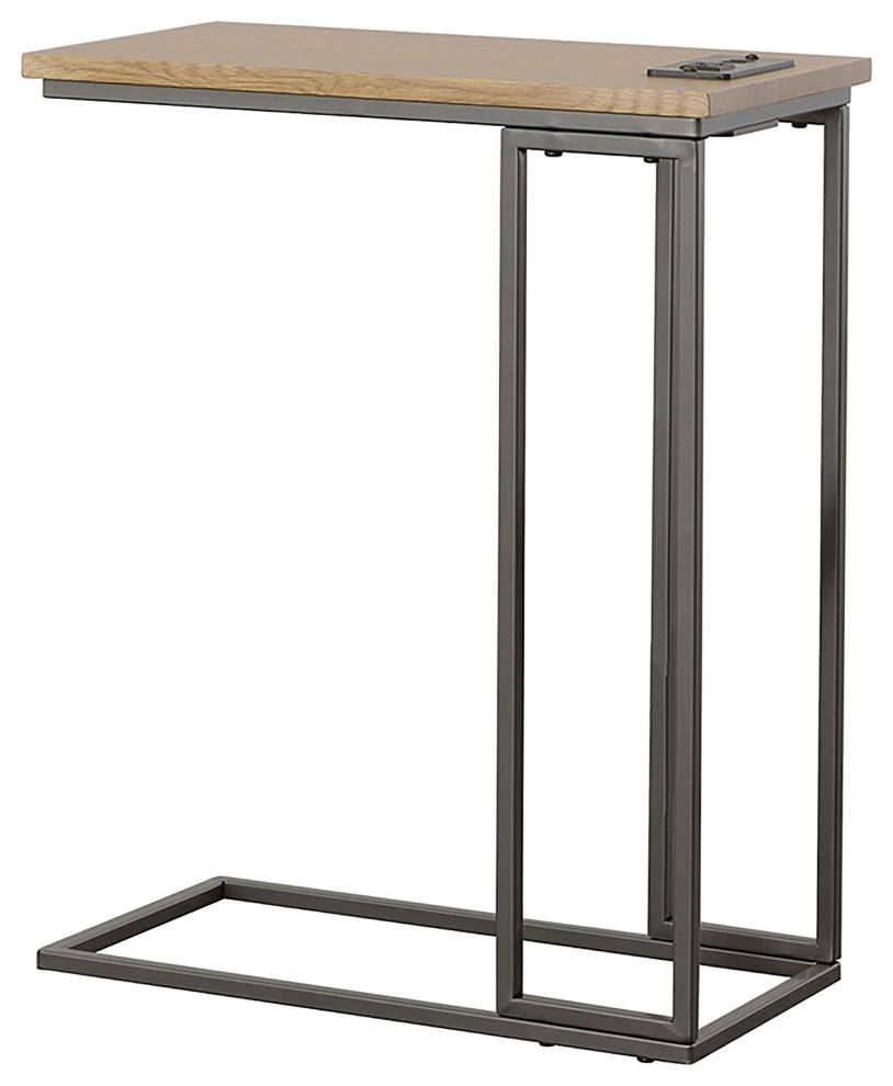 Rudy Snack Table With Power Outlet Gunmetal and Natural   Modern   Side Tables And End Tables   by Modon  Houzz