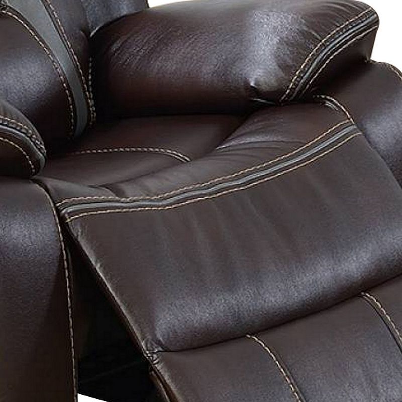 37 Inches Leatherette Glider Recliner with Pillow Arms， Dark Brown