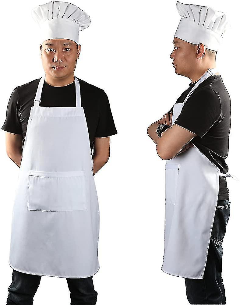 Chef Apron Set， Chef Hat And Kitchen Apron Adult Adjustable White Apron Baker