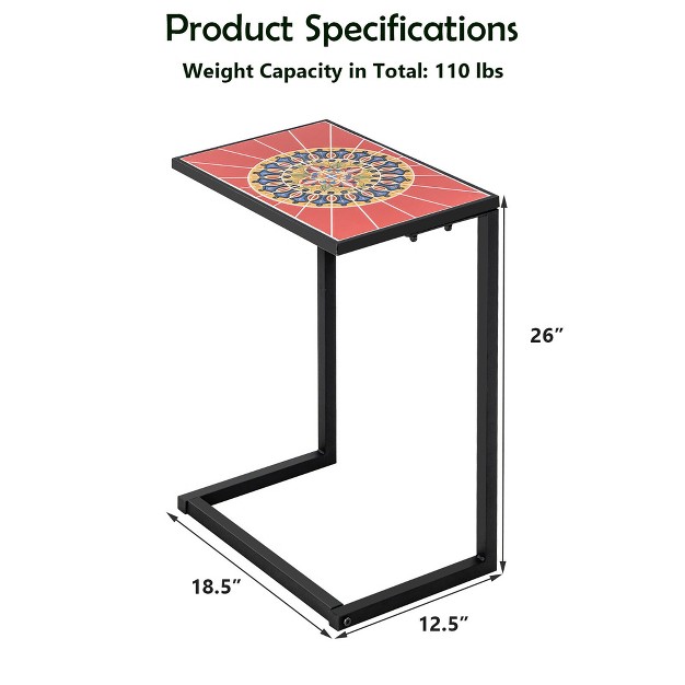 Tangkula C shaped Side End Table W Ceramic Top For Patio Living Room Balcony