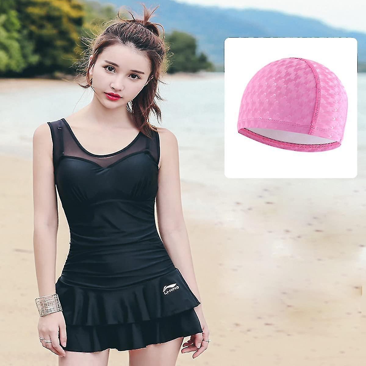 2pcs Swimming Cap Lightweight Swim Hat Comfortable No-slip Swim Cap For Women Men Kids，   And Pink