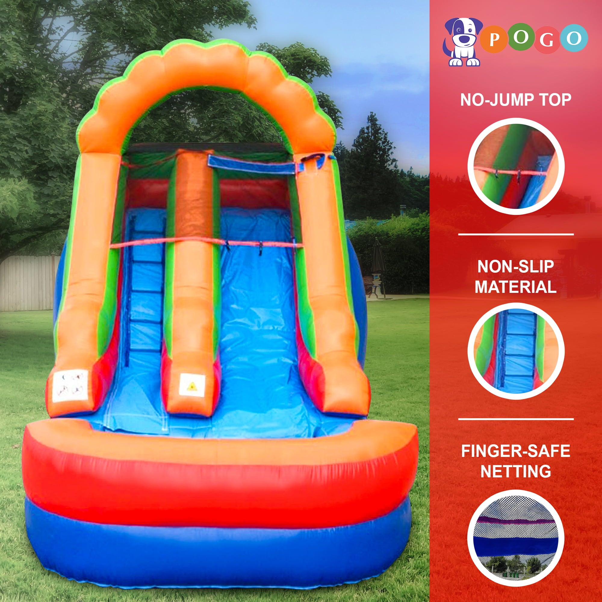 Pogo Bounce House Crossover Kids Inflatable Water Slide, Rainbow, 12 ft, No Blower