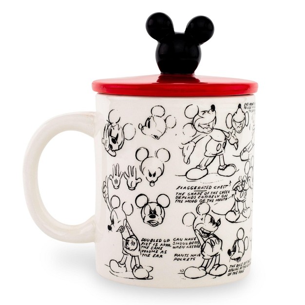 Silver Buffalo Disney Mickey Mouse Sketchbook Ceramic Mug With Lid Holds 18 Ounces