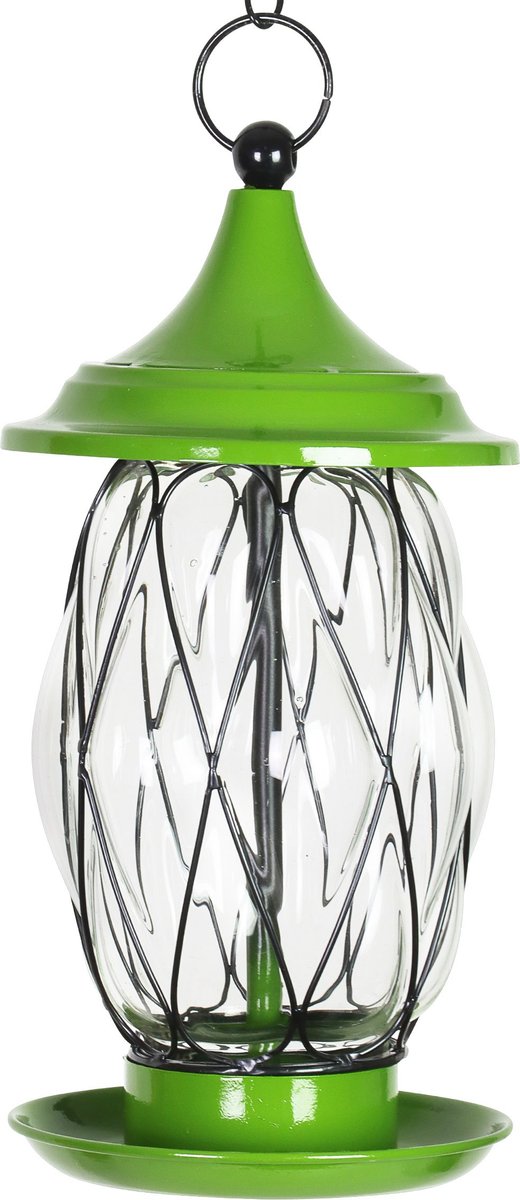 Exhart Celadon Metal Wire and Glass Bird Feeder， Green