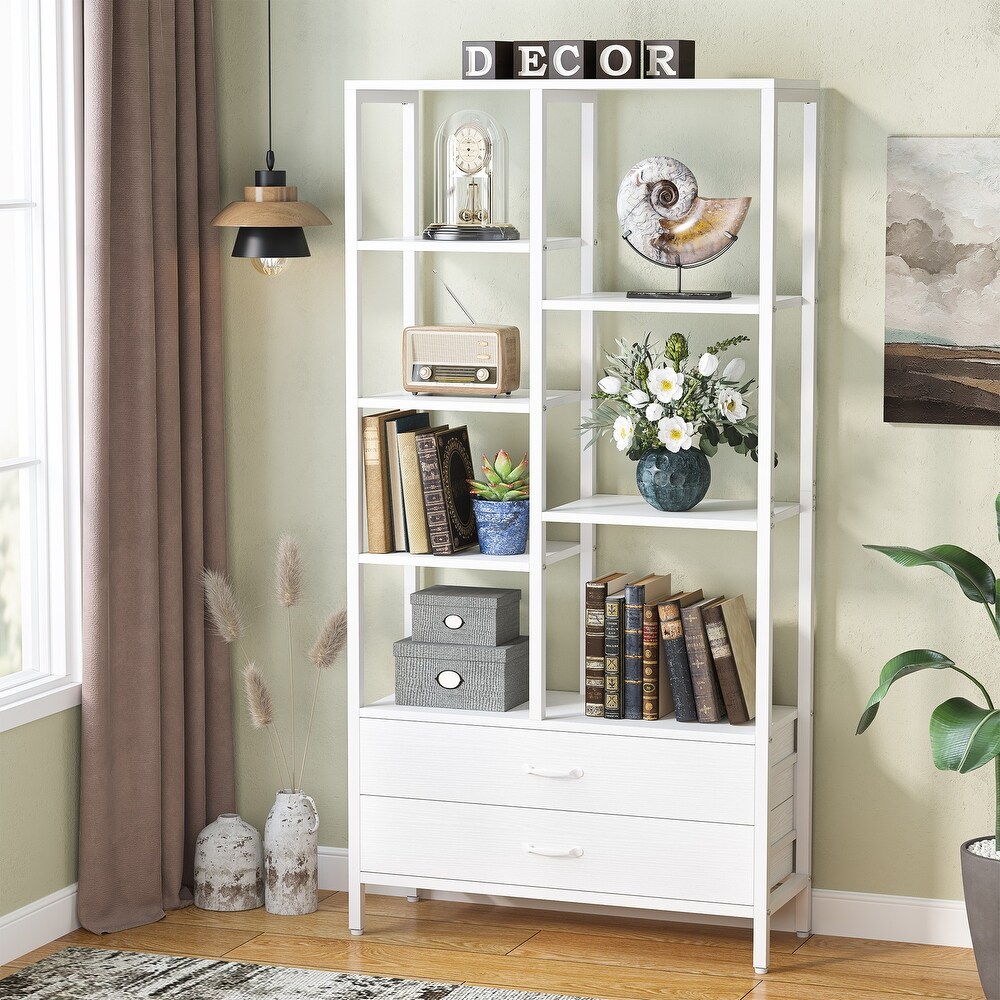 Tall Bookcase with Drawers  Industrial Bookshelves with Storage   31.49'' W x 11.81'' D x 66.92'' H