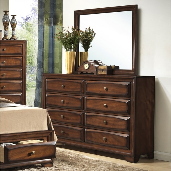 Roundhill Furniture Oakland 139 Antique Oak Finish Wood 8-drawer Dresser and Mirror - - 12594243