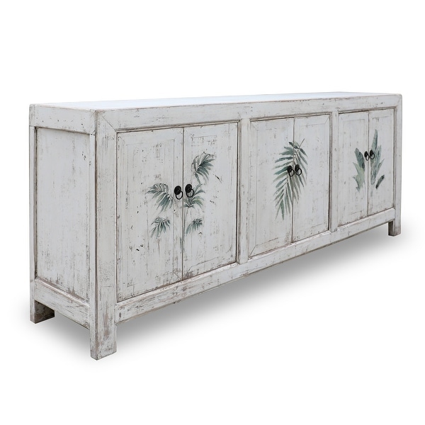 Artissance Tropea 6 Doors Sideboard， Distressed White 86.6x17.7x35.4H