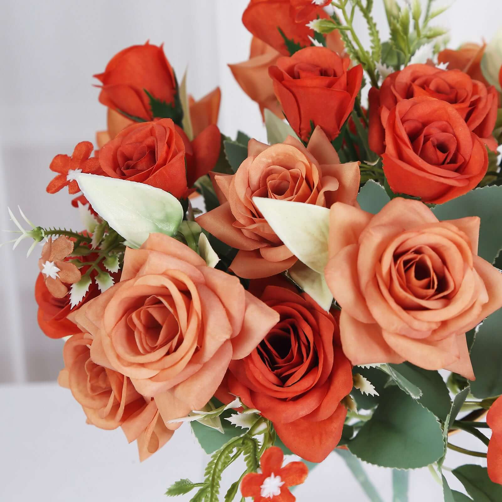 4 Bushes Terracotta (Rust) Real Touch Artificial Silk Rose Bridal Bouquet, Faux Flowers 12