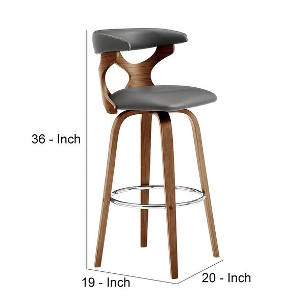 26 Inch Faux Leather Swivel Counter Stool， Brown and Gray