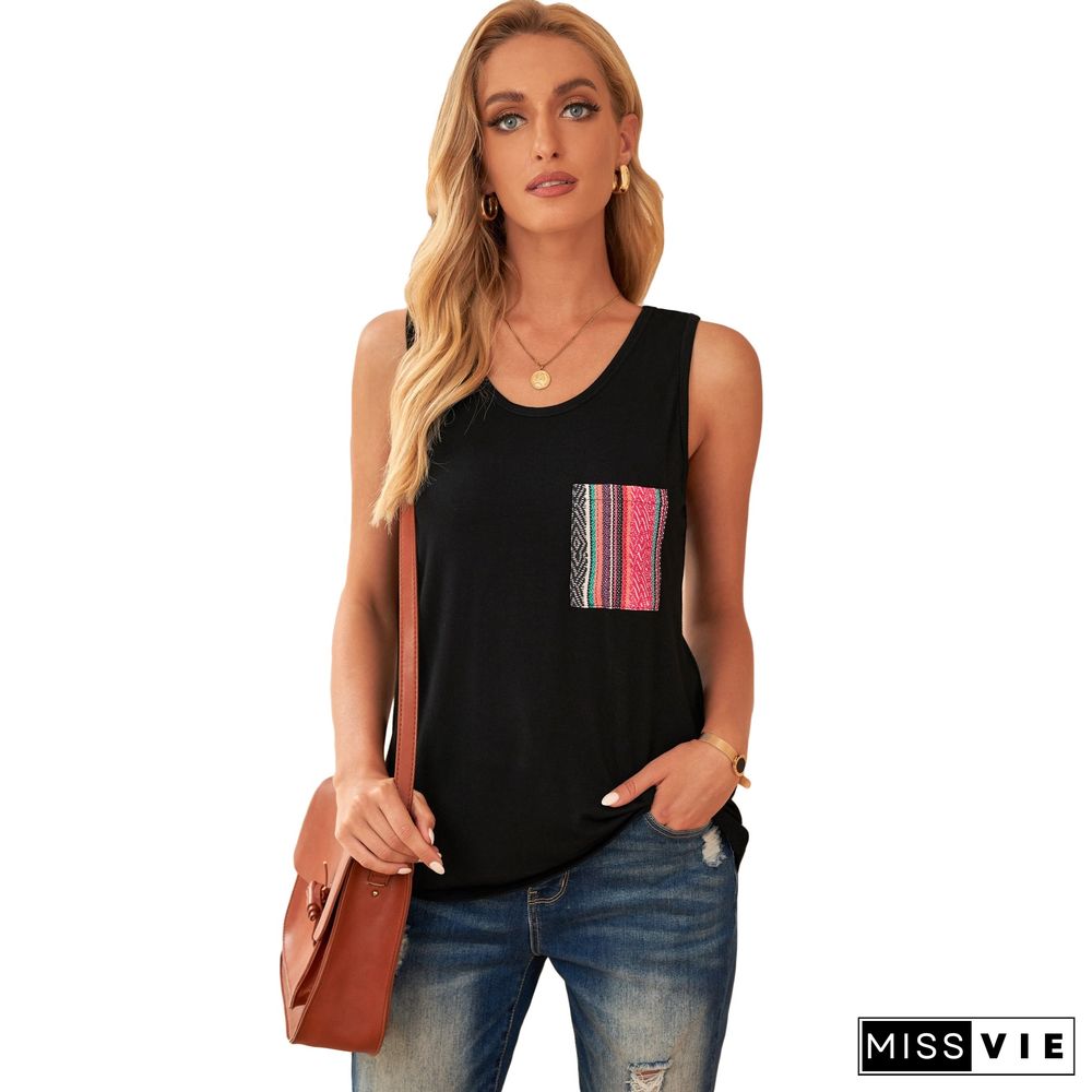 Casual Women Tank Top With Multicolor Pocket