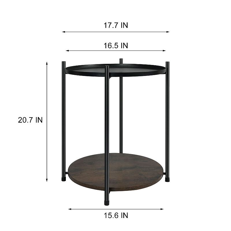 21 inch Tall Black Top End Table with  Iron Removable Tray