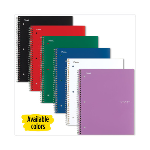 Five Star Wirebound Notebook， 5 Subjects， College Rule， Assorted Color Covers， 11 x 8.5， 200 Sheets (06208)