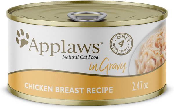 Applaws Chicken Breast in Gravy Limited Ingredient Canned Wet Cat Food， 2.47-oz can， case of 24