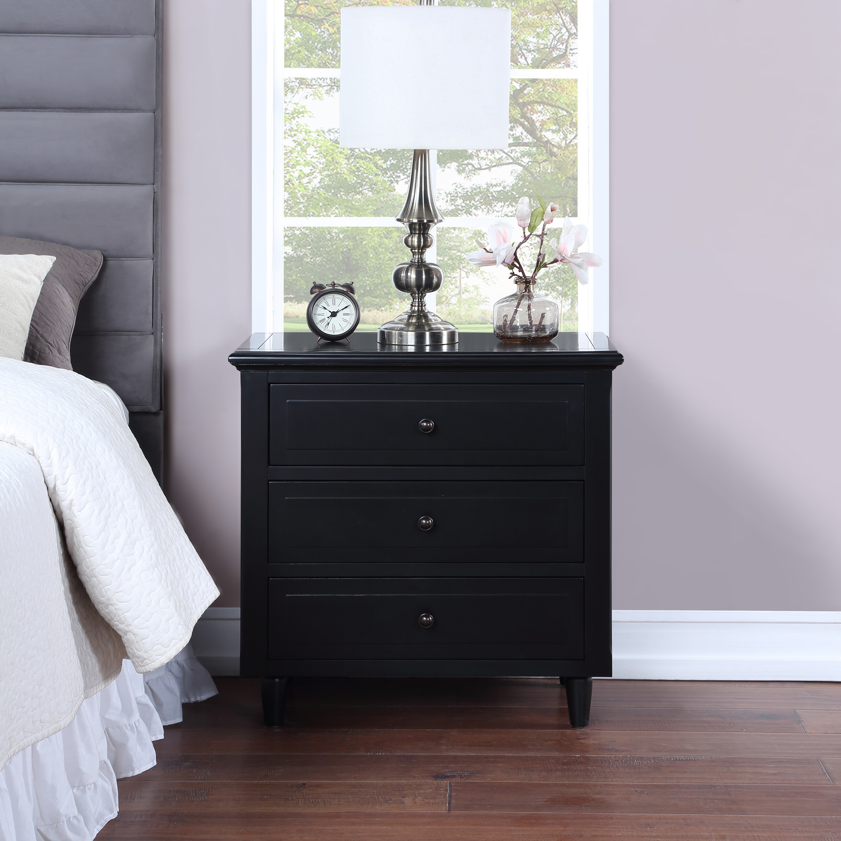 Best Selling 3-drawer Nightstand Storage， Metal Sliding Rail， Nickel Hued Knobs， For Bedroom Furniture - - 36149217