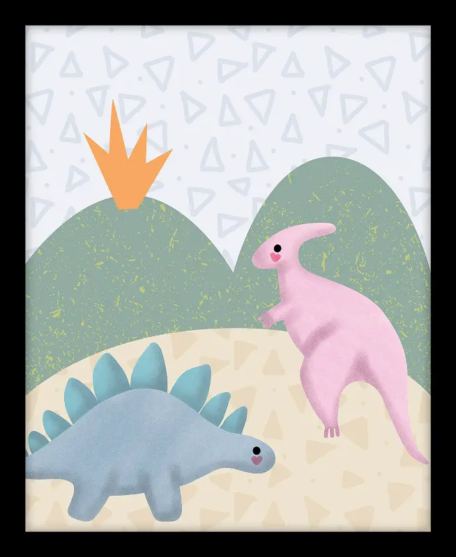 Blue and Pink Dinosaurs Canvas Framed Wall Art