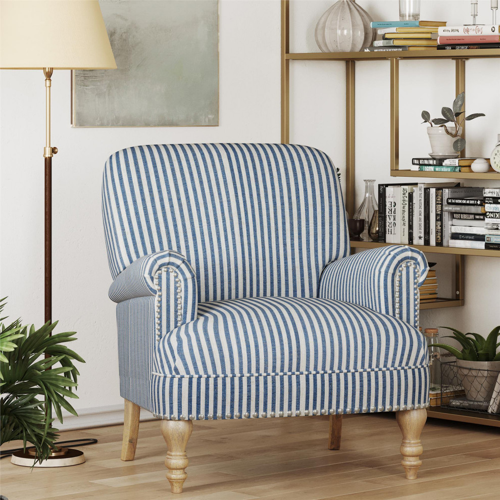 Classic Accent Chair  Turned Feet and Rolled Arms With Nailhead Trim   Traditional   Armchairs And Accent Chairs   by Declusia  Houzz