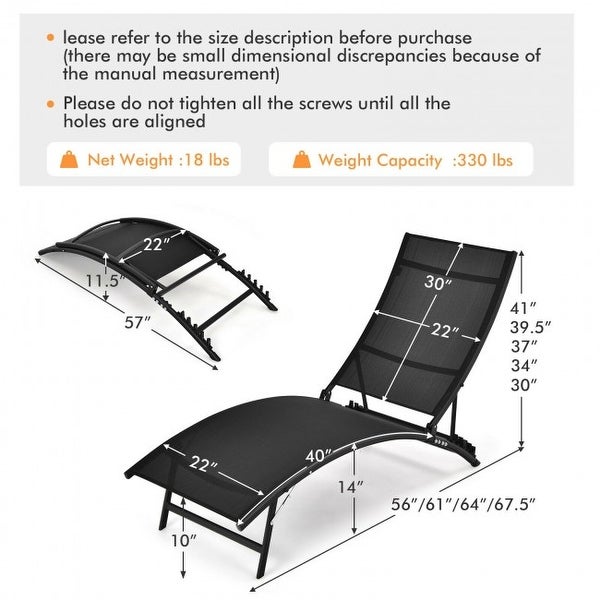 2 Pieces Patio Folding and Stackable Chaise Lounge Chair with 5-Position Adjustment-Black - 67.5