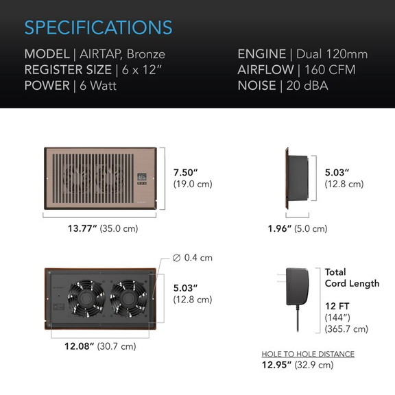 AC Infinity AIRTAP T6  Quiet Register Booster Fan ...