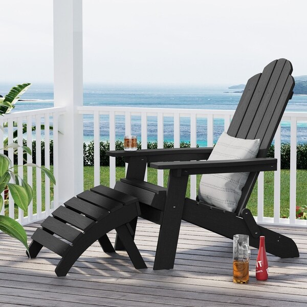 WINSOON 2Piece All Weather HIPS Outdoor Adirondack Chair with CupHolder and Ottoman