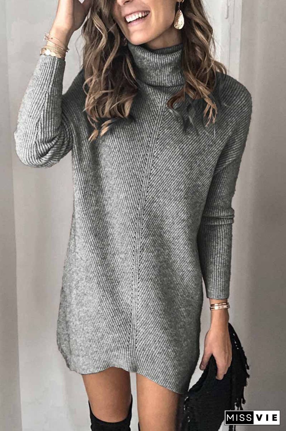 Casual Turtleneck Midi Dress