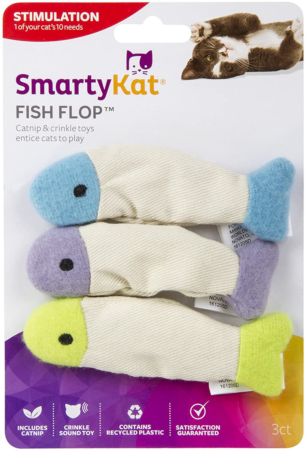 SmartyKat Fish Flop Cat Toy Catnip Crinkle Toys，  3 Toys per package