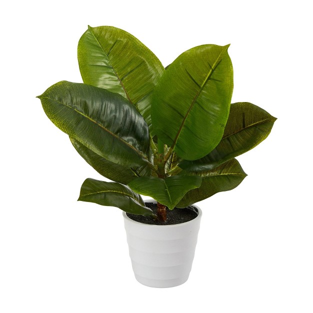 Nearly Natural 11-in Rubber Leaf Artificial Plant In White Planter (real Touch)