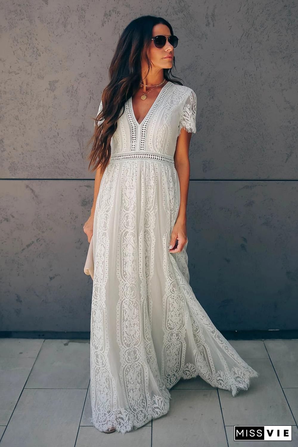 Gray Fill Your Heart Lace Maxi Dress