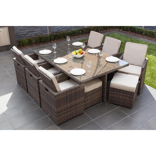 11piece Outdoor Dining Set With Cushions Wicker Furniture by Moda Furnishings